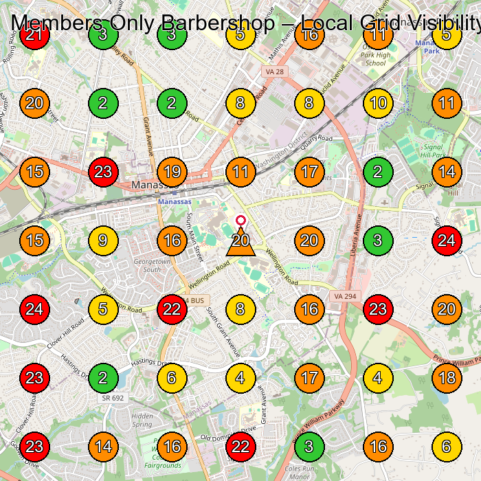 Members Only Barbershop Barber Shop GeoGrid ranking map for Manassas VA